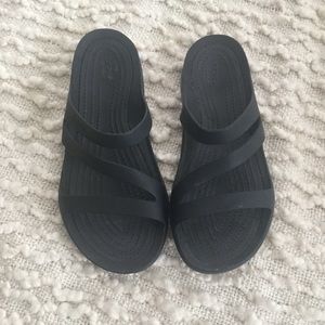 Crocs black slide strappy  sandals size 7